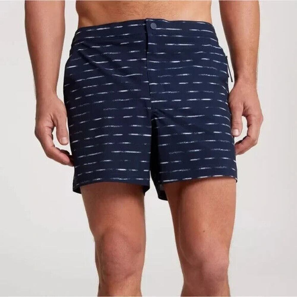 VRST Men’s 5” Resort Short - Navy/Sand Washed Stripe - Size Small NWT